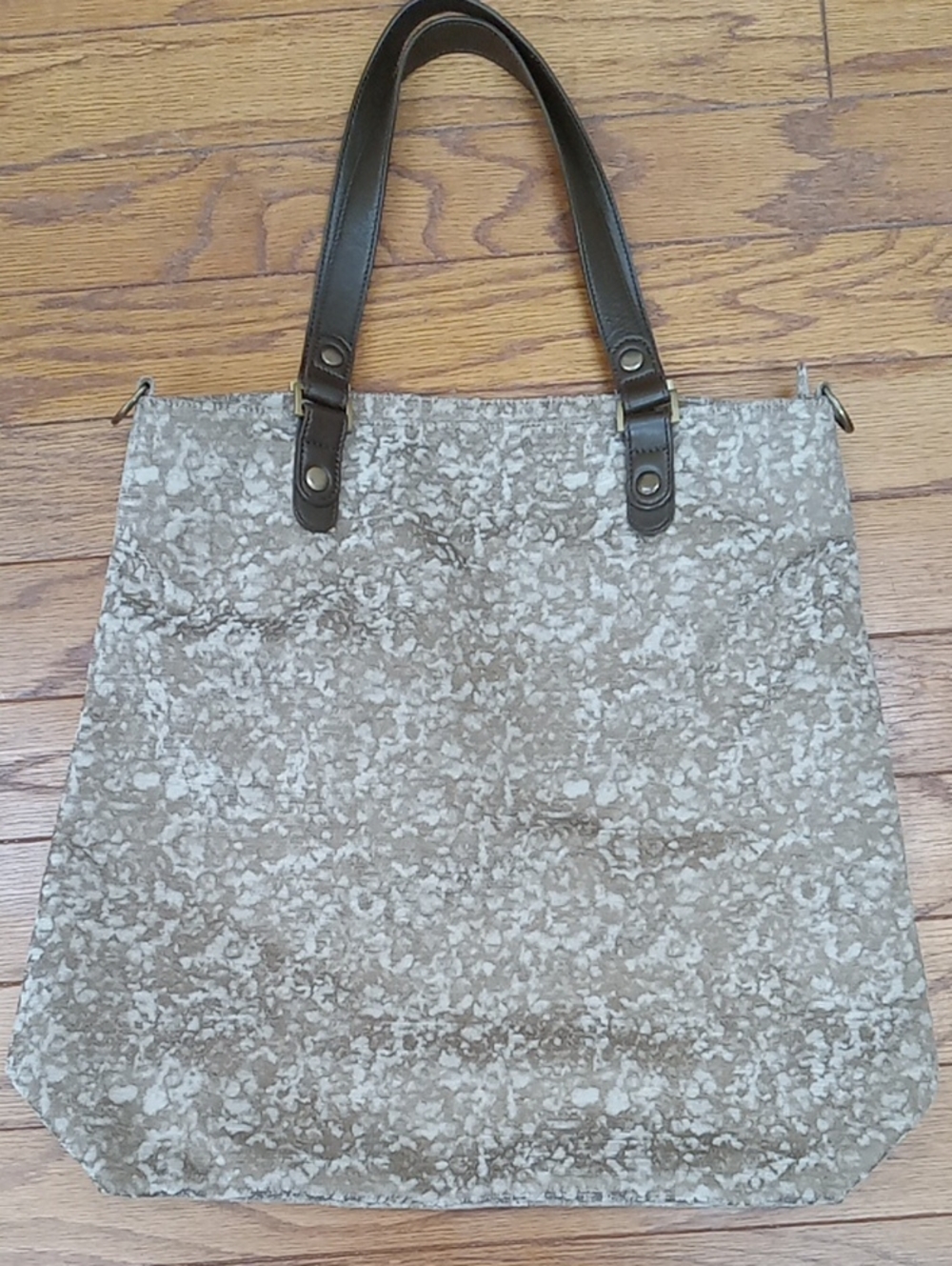 Jim Thompson Luxury Cut Velvet Abstract Tote Zippered Brown Leather Strap Gray